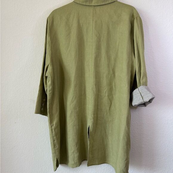 Soft Surroundings Desert 100% Linen Tunic Shirt Jacket Olive Green 1X Lagenlook - Picture 2 of 8